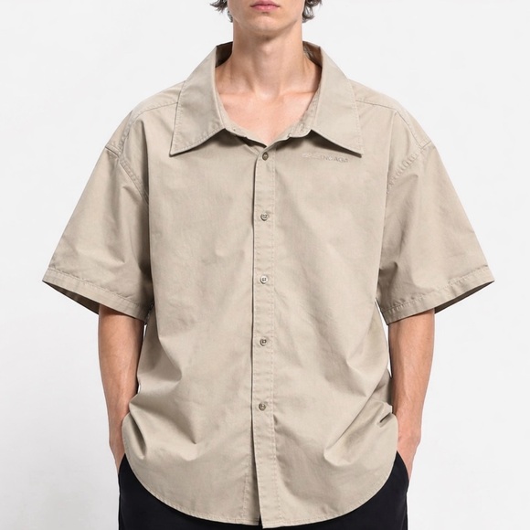 Balenciaga Rare Wide Circle Neck Button Short Sleeve Shirt